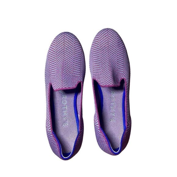 Rothys Pink & Gray Chevron Knit Loafers Slip-On Flats with Blue Trim Size 6 - Picture 2 of 13